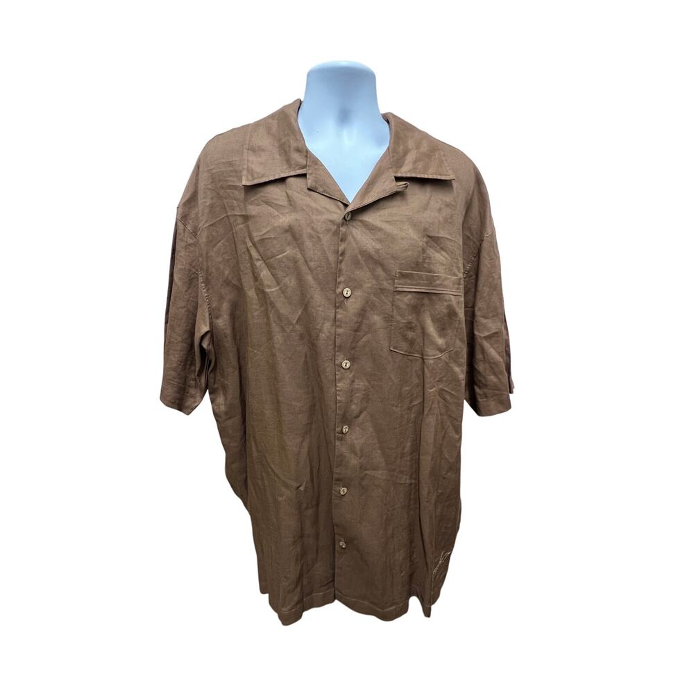 Steve Harvey Linen Men's Size 4XL Black Button Down Shirt w Pockets Short Sleeve - Picture 3 of 5